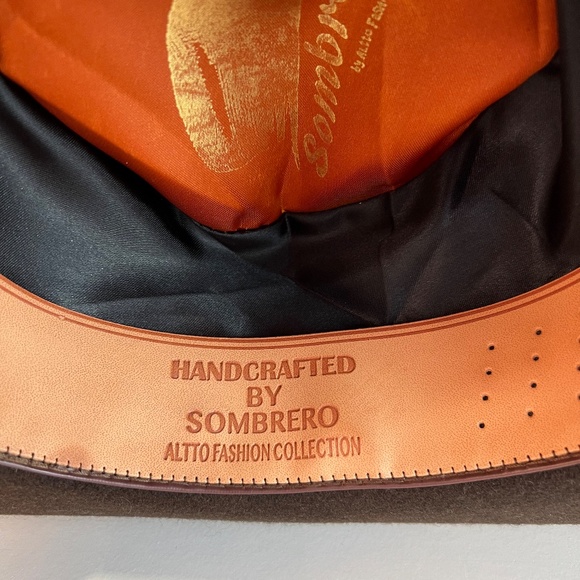 Handmade Wool/Felt Cowboy/Sombrero Hat- Brown/Red Studded Ribbon - Size 57/7 1/8 - Picture 13 of 14